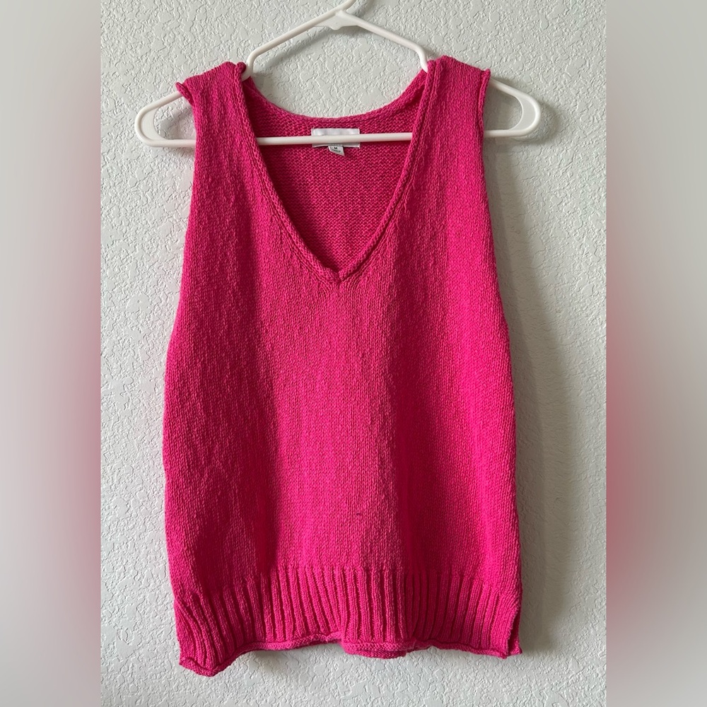 Evereve Hot Pink Knit Sweater Vest V Neck Chunky Sleeveless Medium